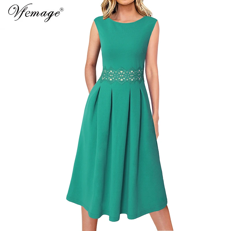 Vfemage женское элегантное Цветочное платье с аппликацией и карманами контрастное