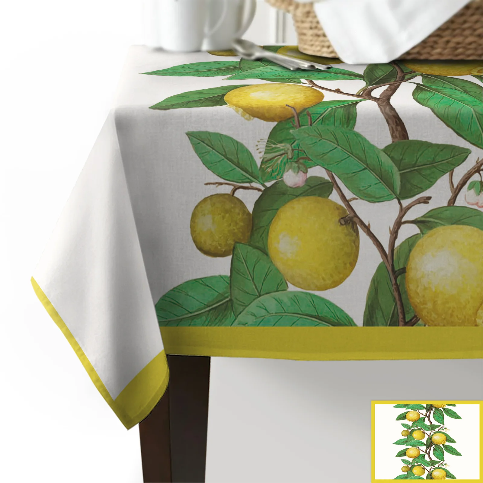 Скатерть для стола с лимоном фруктами и листьями | Дом сад