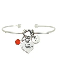 fire fighter retro creative initial letter monogram birthstone adjustable bracelet fashion jewelry women gift pendant
