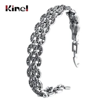 kinel bright black crystal bracelet for women antique silver color little eye link bracelets charm vintage jewelry