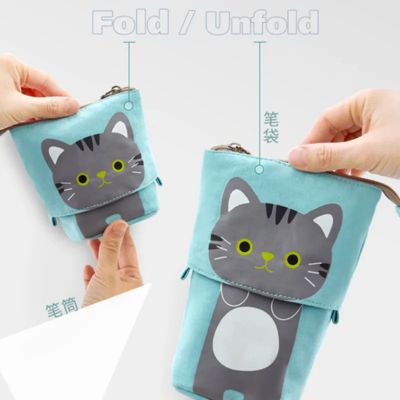 1 шт. модные Пеналы масштабируемые холщовые милый мультяшный Кот эластичные