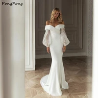 wedding dress stunning mermaid sweetheart puff sleeve satin vestido de noiva 2021 fashion princess bridal gown