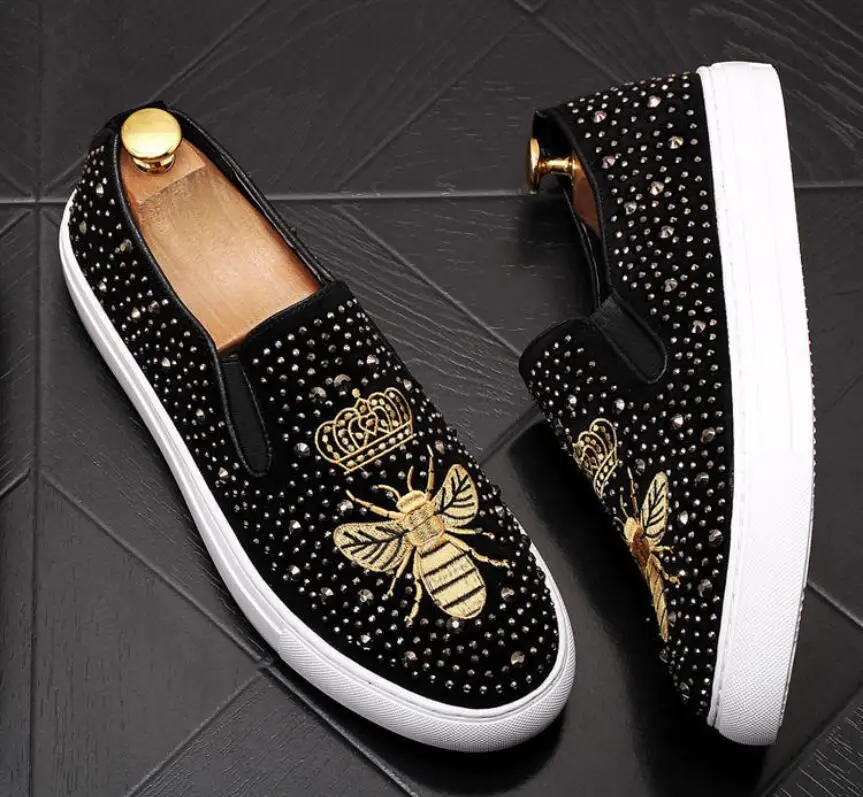 2020 luxury designer glitter embroidery rhinestone flat shoes for men Male wedding dress prom Homecoming zapatos de novio | Обувь