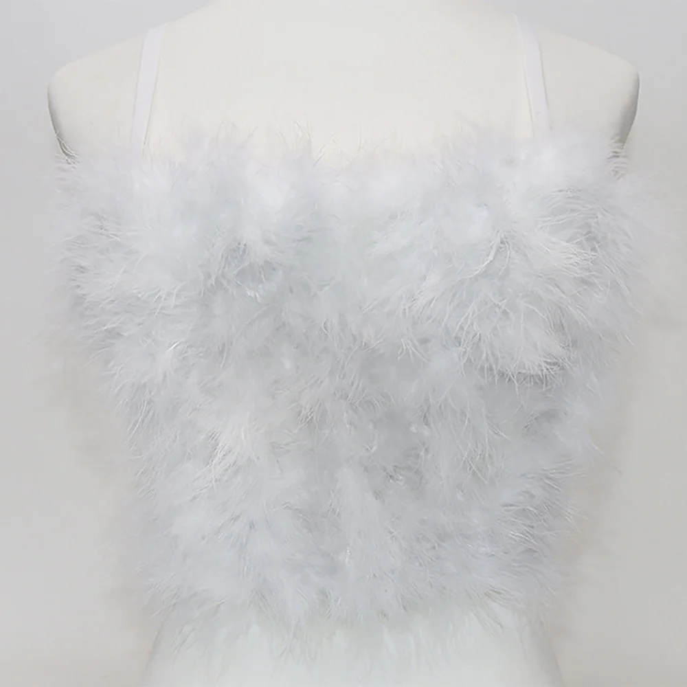

Fashion Faux Fur Mini Camis Autumn Winter Cropped Tops Women Sleeveless Sexy Slim Off Shoulder White Black Pink Short Tank Top