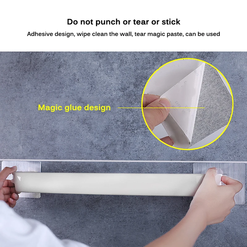 Bathroom Towel Hanger Plastic Towel Holder Bath Kitchen Hotel Self Adhesive Hanging Rail Bathroom Supplies Rod Organiser Rack