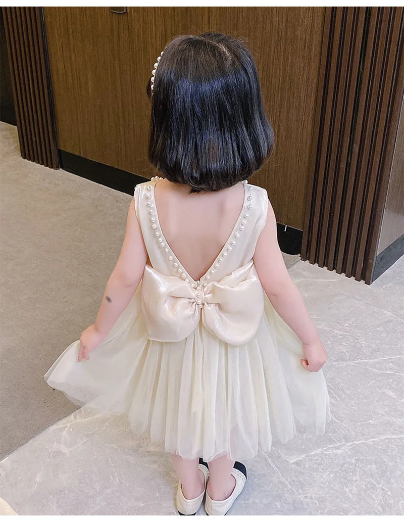 

Summer Princess Dress For Toddler Kid Child Girls Tutu Dress Party Wedding Birthday Dresses For Girl Pearl Bow Costumes 1-7Y
