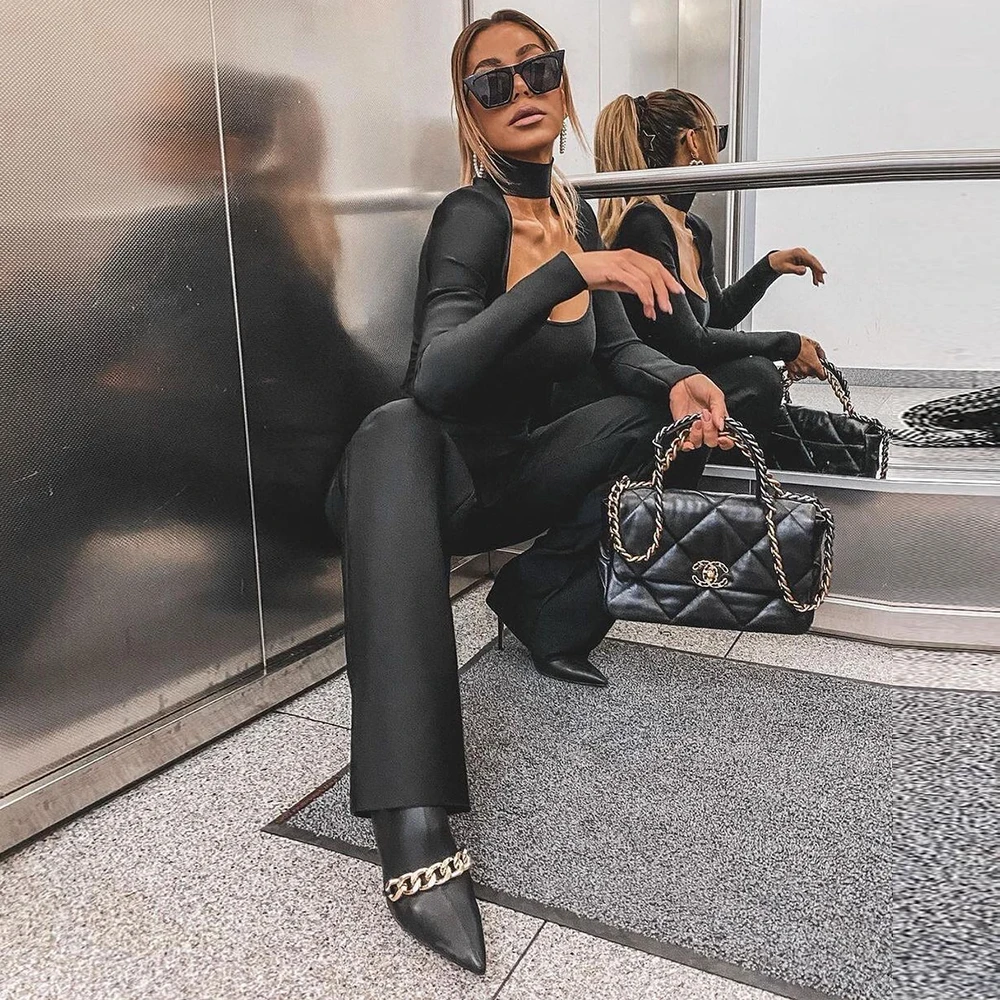 Ocstrade Runway 2020 New Arrivals Black Bandage Jumpsuit Women Autumn Winter Elegant Jumpsuit Bodycon Jumpsuits Party Clubwears