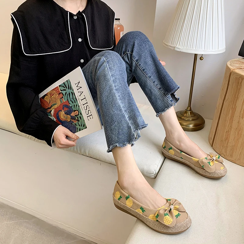 

Soft Moccasin Shoes Female Footwear Casual Sneaker All-Match Autumn Shallow Mouth Round Toe Moccasins Summer New Dress Fall Lace