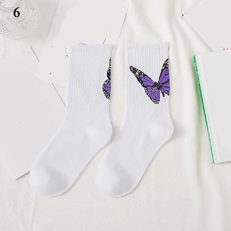 

Fashion Black White Cotton Socks Cute Butterfly Printed Harajuku Cotton Women Socks Unisex Women men Casual Socks Daily