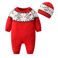new newborn baby girl winter clothes knitted infant sweater cardigan cotton red festive wool baby girl romper and hat sets