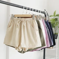 summer cotton and linen shorts womens casual loose elastic waist shorts womens casual fashion candy color plus size shorts