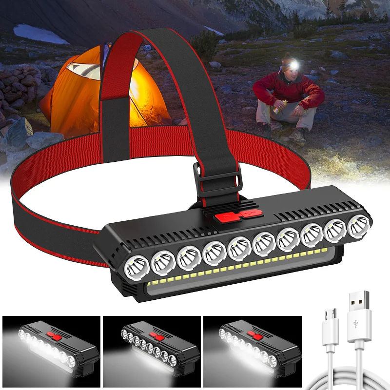 

Налобный фонарь для кемпинга, пешего туризма, 4 режима, водонепроницаемый налобный фонарь для ночной рыбалки, езды на велосипеде, светодиодн...