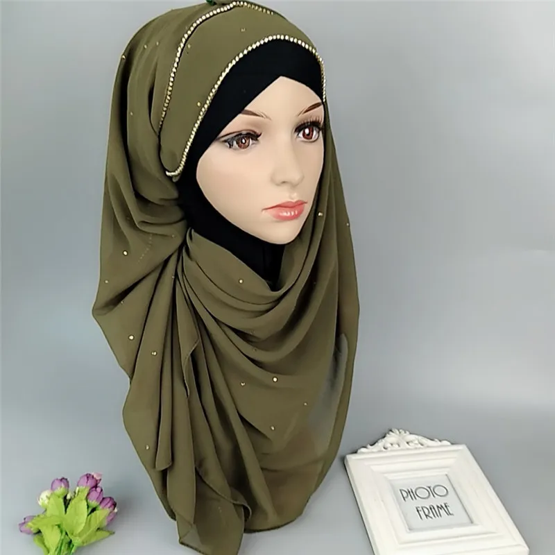 Imixlot Новое поступление блестящие хрустальные мусульманские простой хиджаб