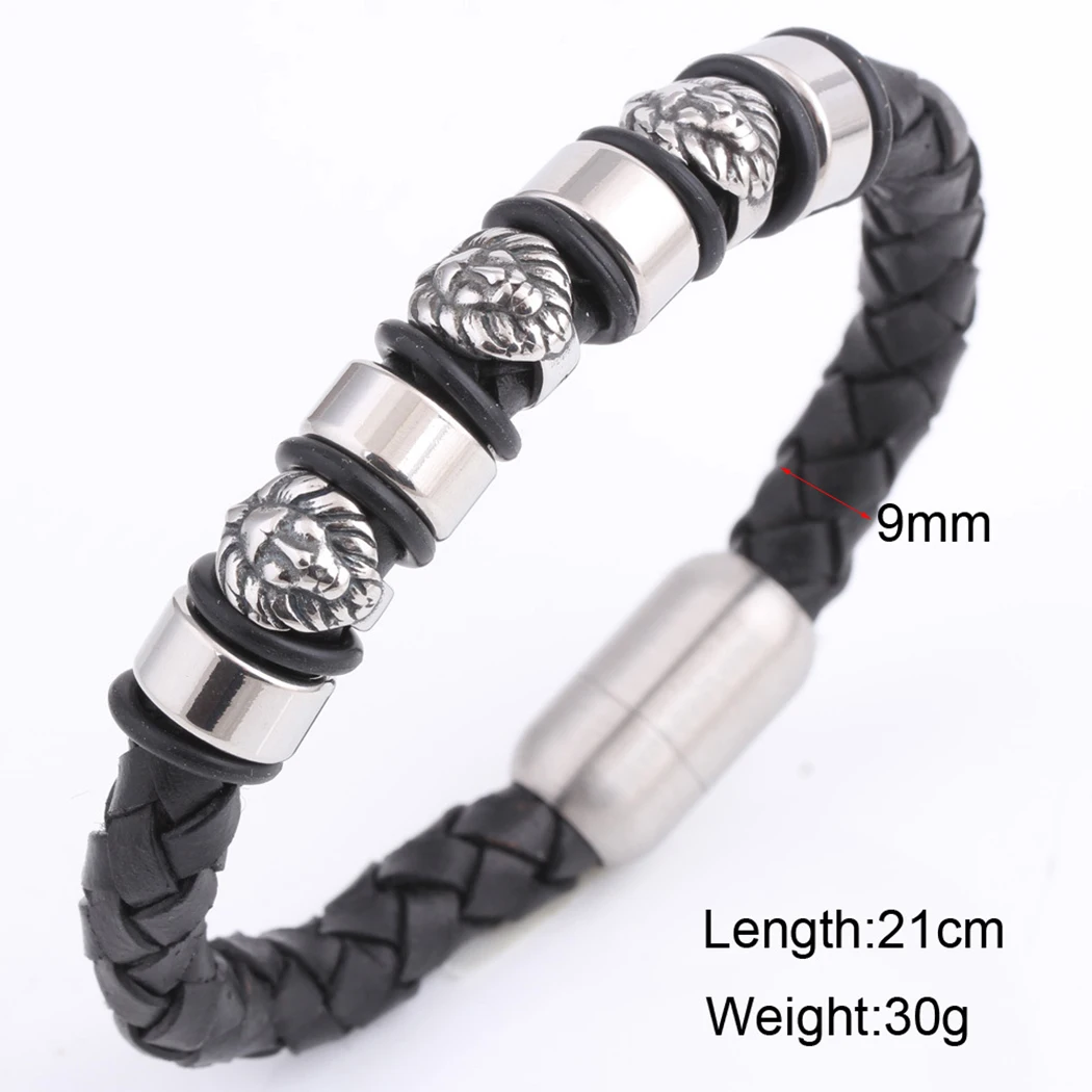 Мужской винтажный браслет в стиле панк украшение головы льва модный плетеный