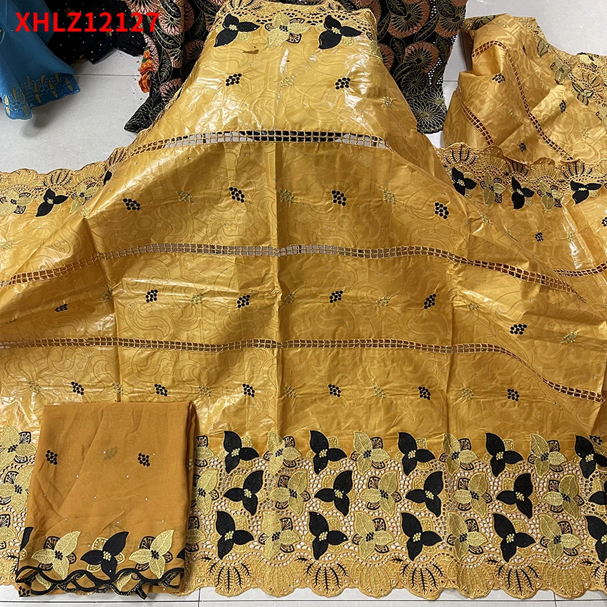 

New Design African Ankara Abrasion-Resistant Lace Textiles Cloth Distinctive Bazin ​Brocade fabric 5+2 Yards/Lot XHLZ12127 D