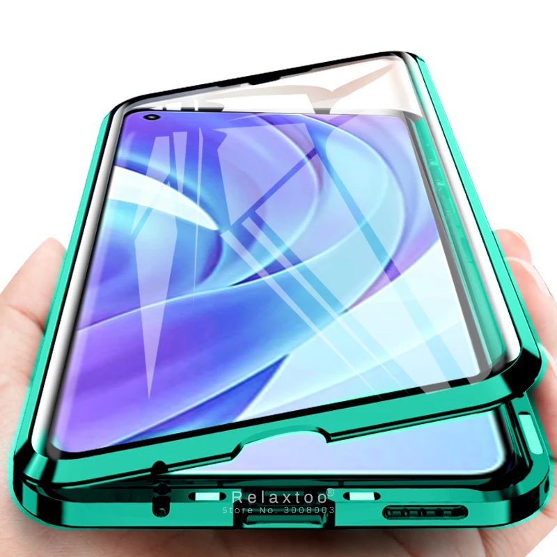 

360 металлический бампер Адсорбция Магнитный чехол с откидной крышкой для xiaomi mi 11 lite свет 11 lite 2021 4g/5g 6,55 ''двухсторонняя стеклянная coque