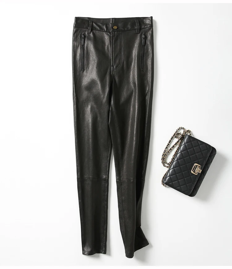 

JCHB 2021 High Quality Real Sheepskin Leather Pants Korean Style Woman Pants Spring Autumn Trousers Women Pantalon Femme Pph285