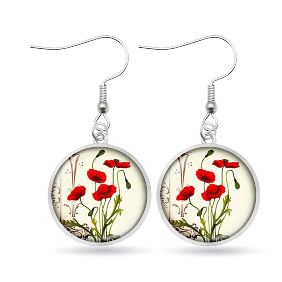 Серьги с красно-белым цветком Poppy сережки серьги ручной работы из стекла для