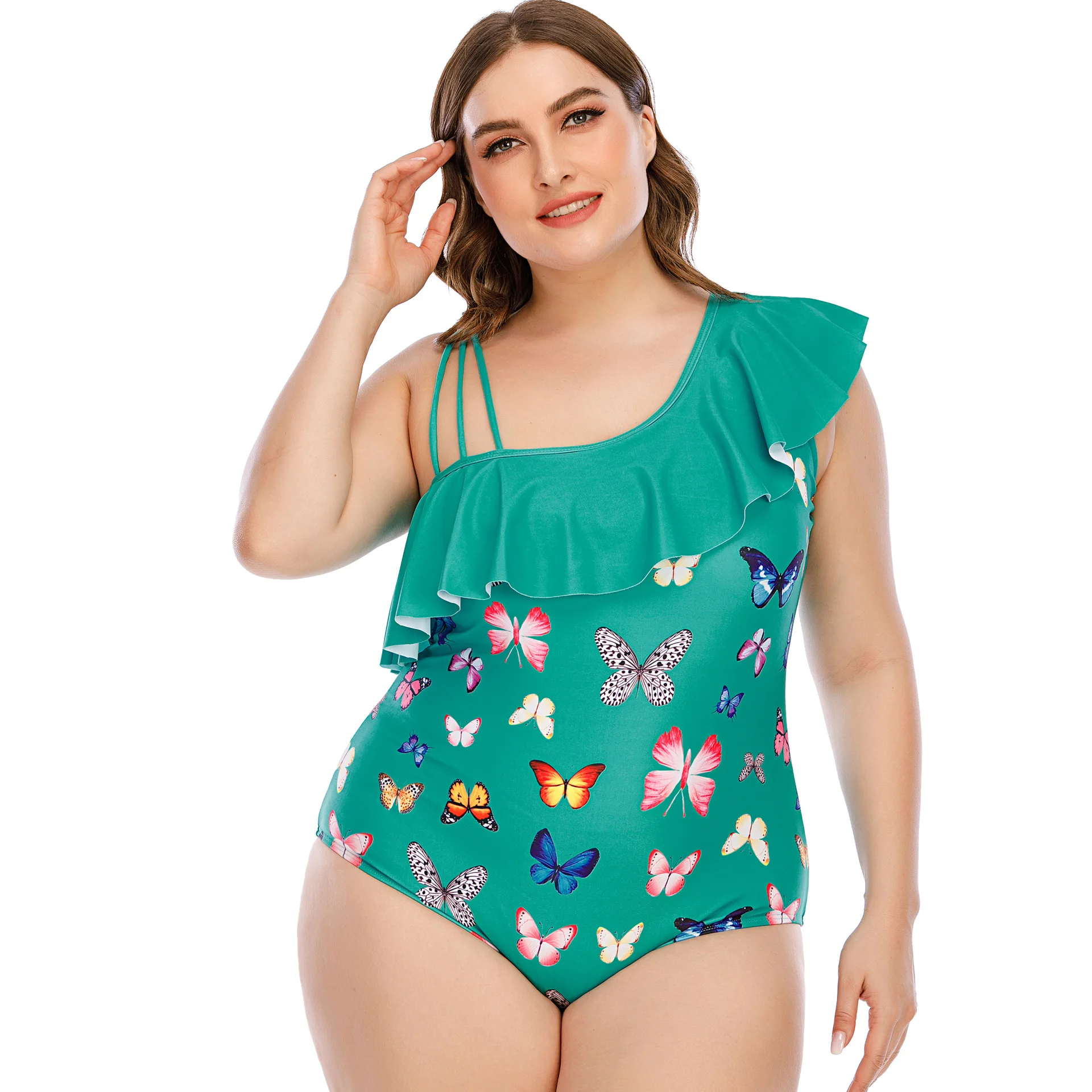 Brazilian Bikini Women Swimwear High Waist Swiming Suit 2021 Tankini Adult One Piece Swimsuit Fattening Plus Size Female Print