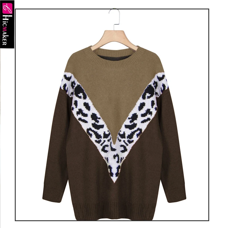 Женский вязаный пуловер большого размера свитер с рисунком животных круглый