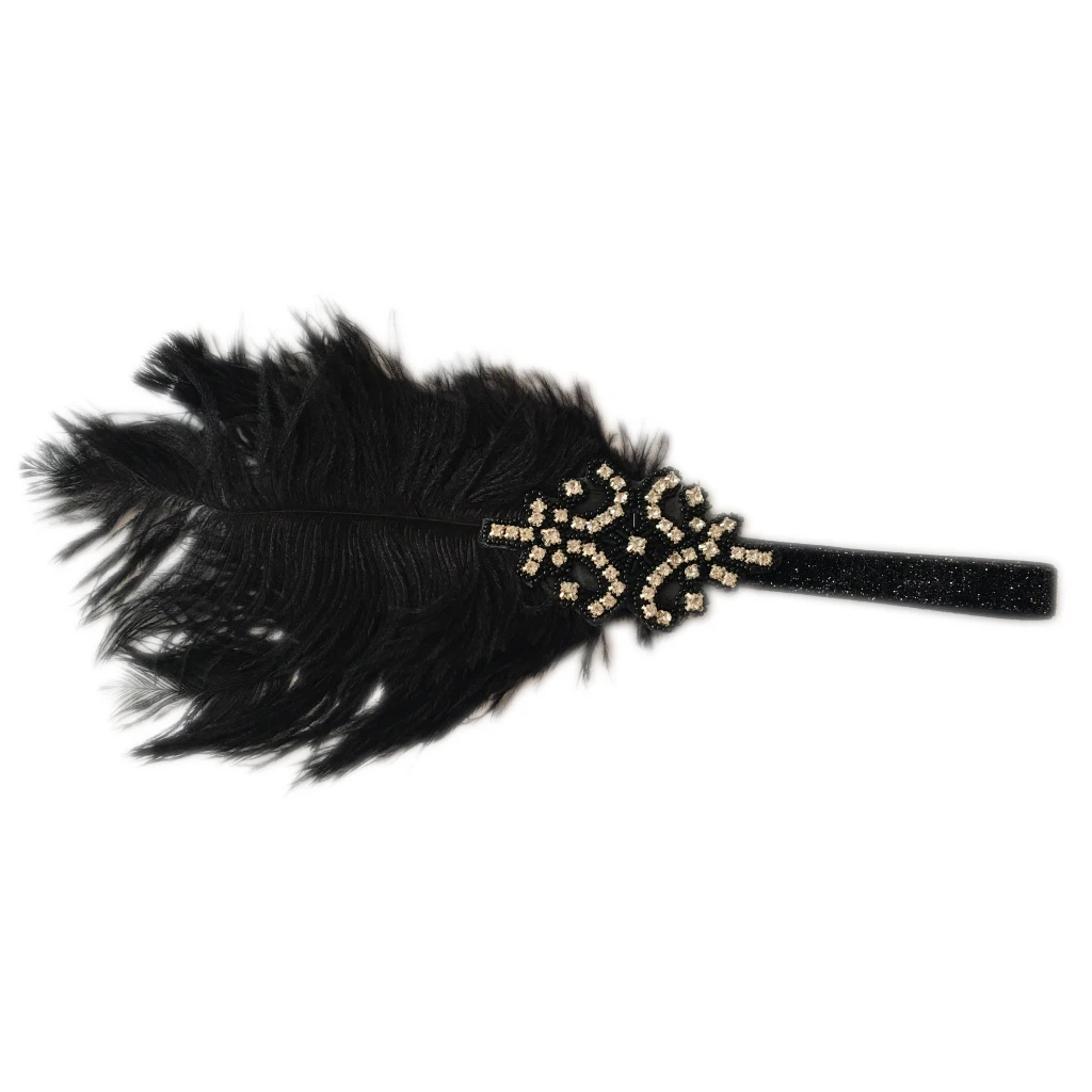 

1920s Black Silver Feather Headband Headpiece Hairband 30s Flapper