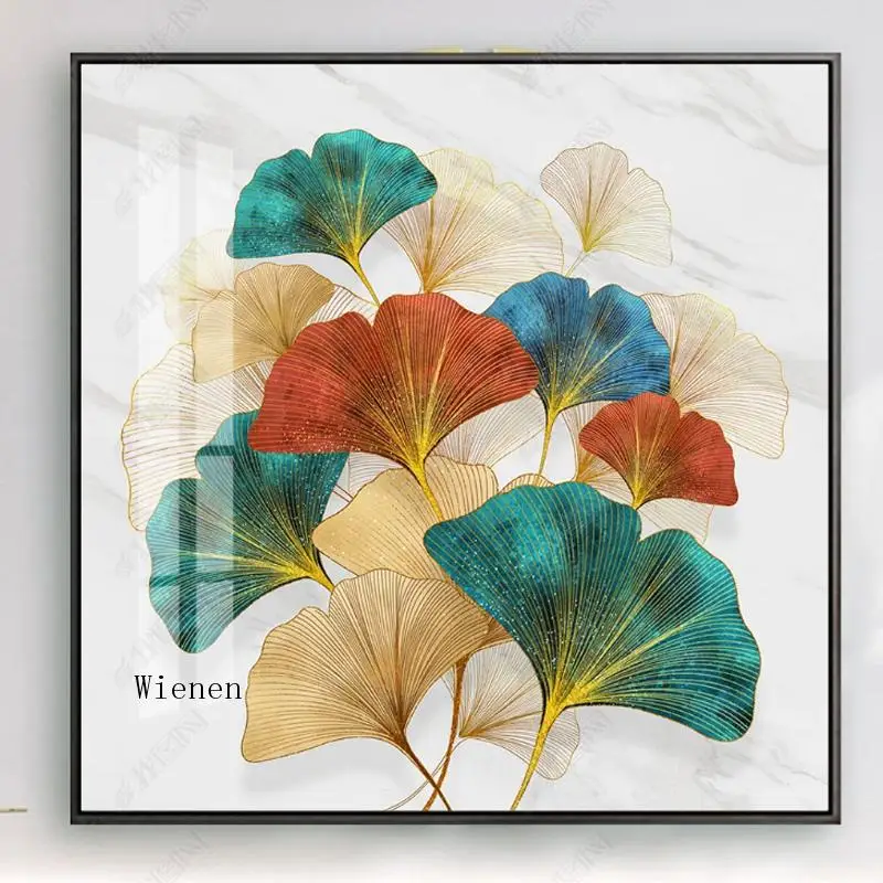 

Modern Light Luxury Decor Painting Ginkgo Leaves Abstract Poster Blue Green Gold Canvas Print Plant Leaf Picture Wall Art Decor
