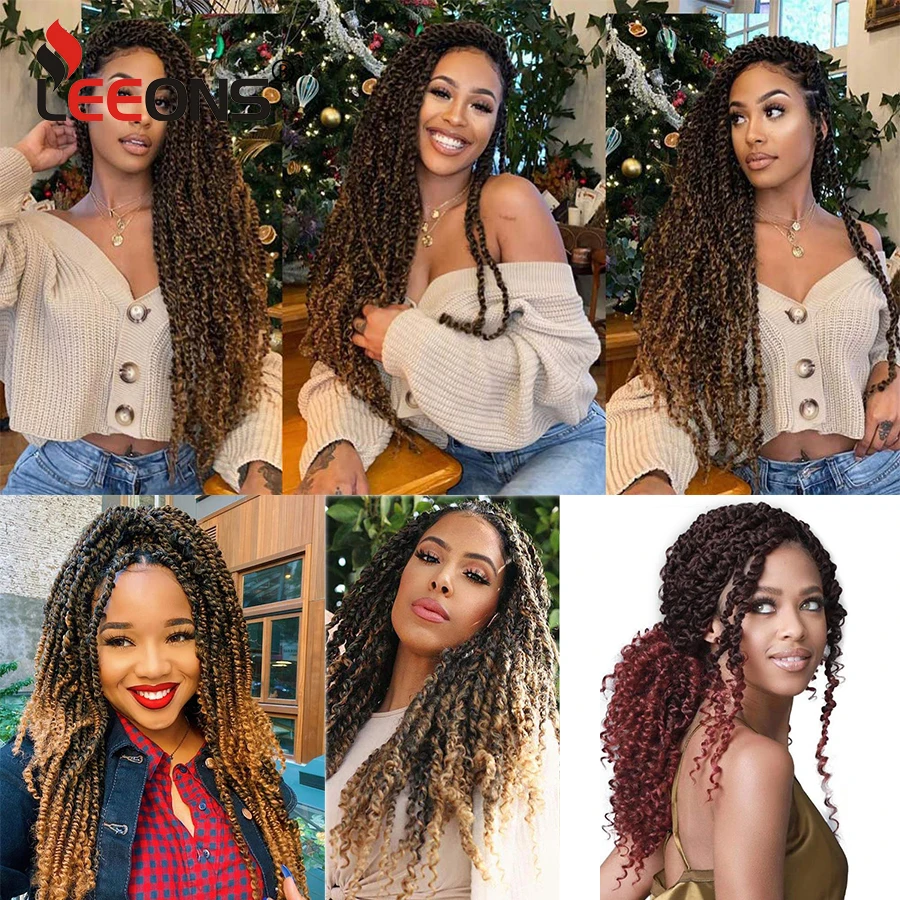 

Leoons 18/22 Inch Long Ombre Passion Twist Hair Crochet Curly Braids For Woman Synthetic Braiding Hair Extensions 1-7 Packs