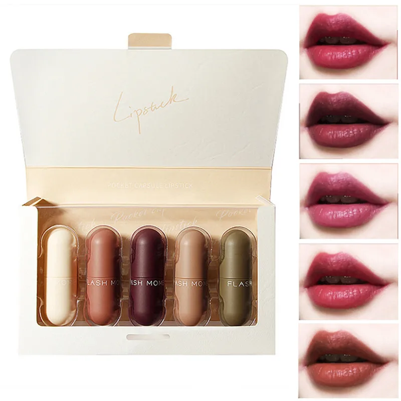 5 цветов Милая Мини матовая губная помада долговечный набор для губ водостойкая