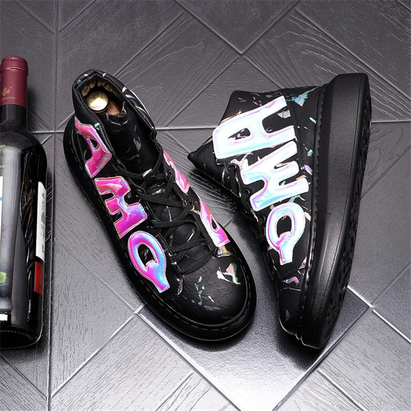 Beli Sepatu 2021 Pria Putih Platform Baru Kasual Sneakers Kulit Sepatu Bot Pergelangan Kaki Atasan Tinggi Penambah Tinggi Hip-Hop Zapatillas Hombre