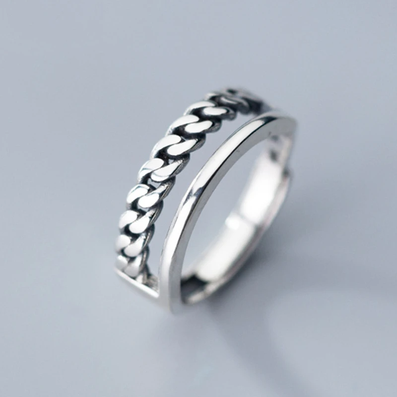 Настоящее 925 пробы серебряное Винтажное кольцо на цепочке для женщин интересные