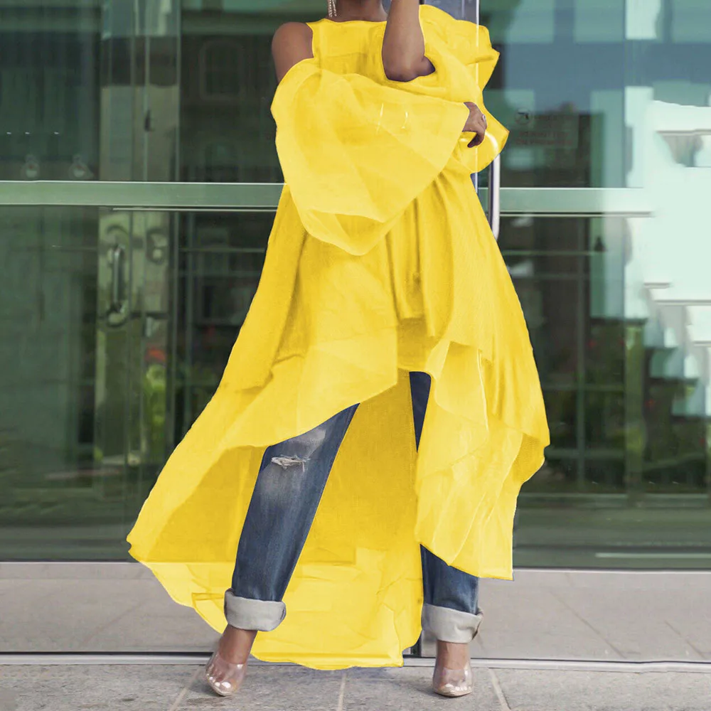 Летнее Длинное желтое платье рубашка с пышными рукавами в африканском стиле 2020