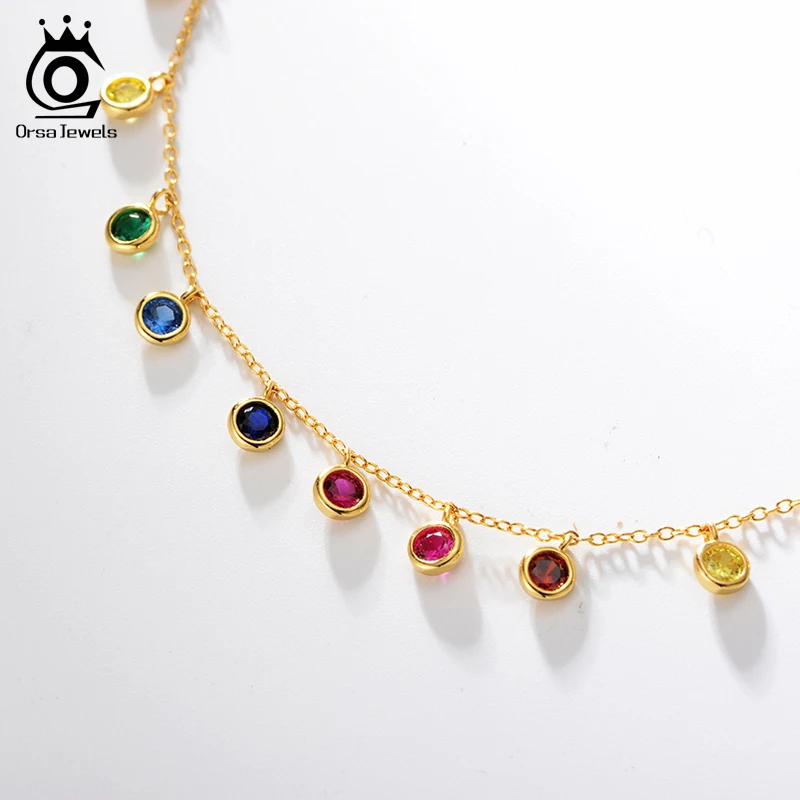 ORSA JEWELS 14 к желтое золото разные цвета цепочка с драгоценными камнями ожерелье