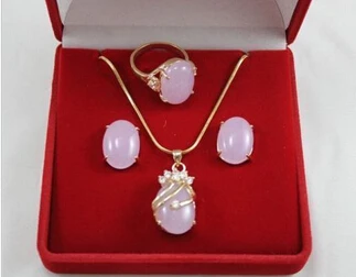DYY hot sell new - 00572 Charming 13*16mm Purple Jade Ring Stud Earring Pendant Jewelry Set | Украшения и аксессуары