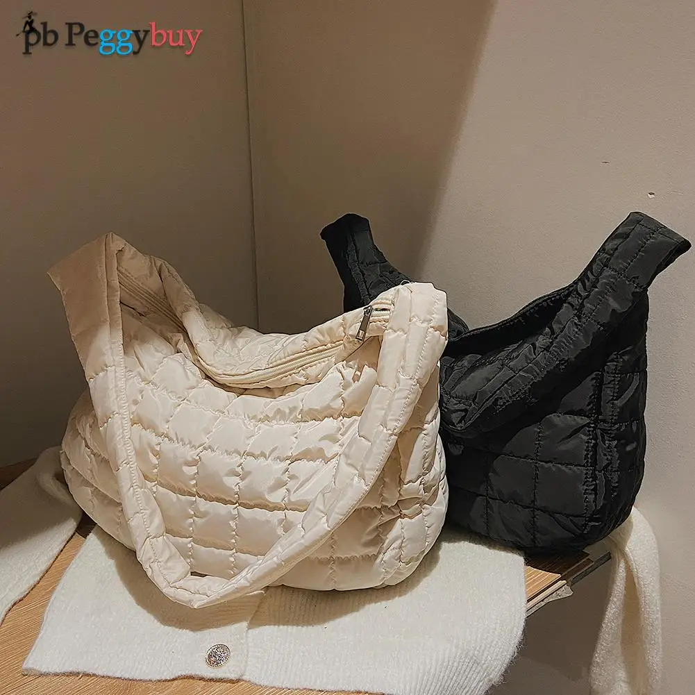 

Женская винтажная клетчатая сумка через плечо, Женская осенне-зимняя нейлоновая сумка на плечо, однотонная Повседневная цветная сумка-тоут...