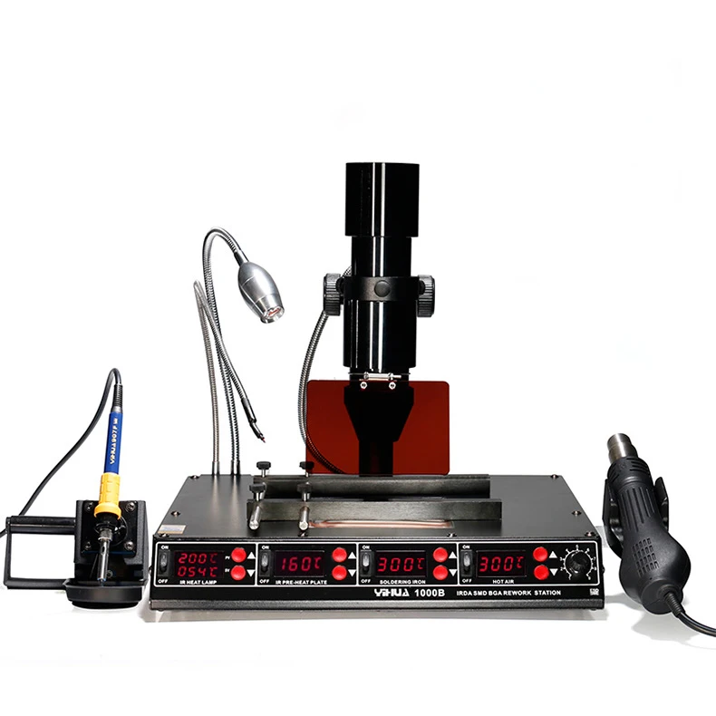 YIHUA 1000B 3 функции в 1 Инфракрасная паяльная станция SMD горячего воздуха+ 75 Вт паяльники+ 540 Вт станция предварительного нагрева 110 В/220 В