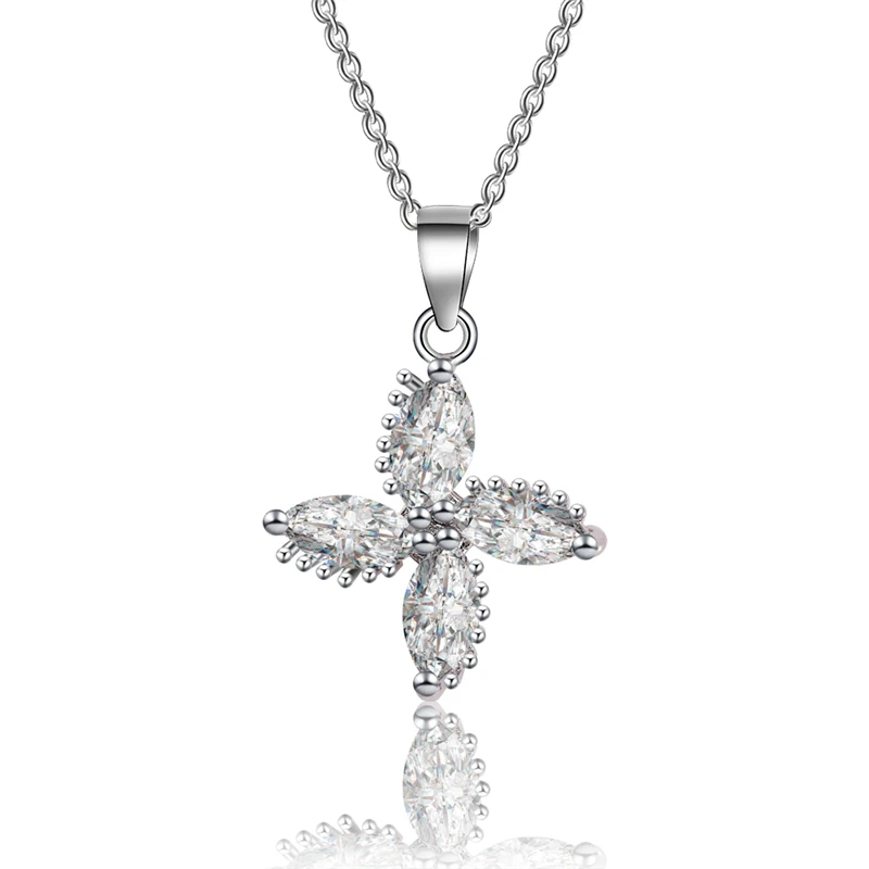 Silver Новинка, ювелирное изделие с кристаллами, AAA, кубический цирконий, ожерелье, подвески, сплав, серебро, четыре листа, клевер, цветок, модное ожерелье для женщин, вечерние - Окраска металла: Silver