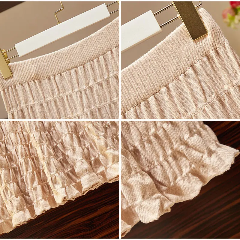 Серая плиссированная вязаная юбка-макси большого размера 5XL зимняя осенняя