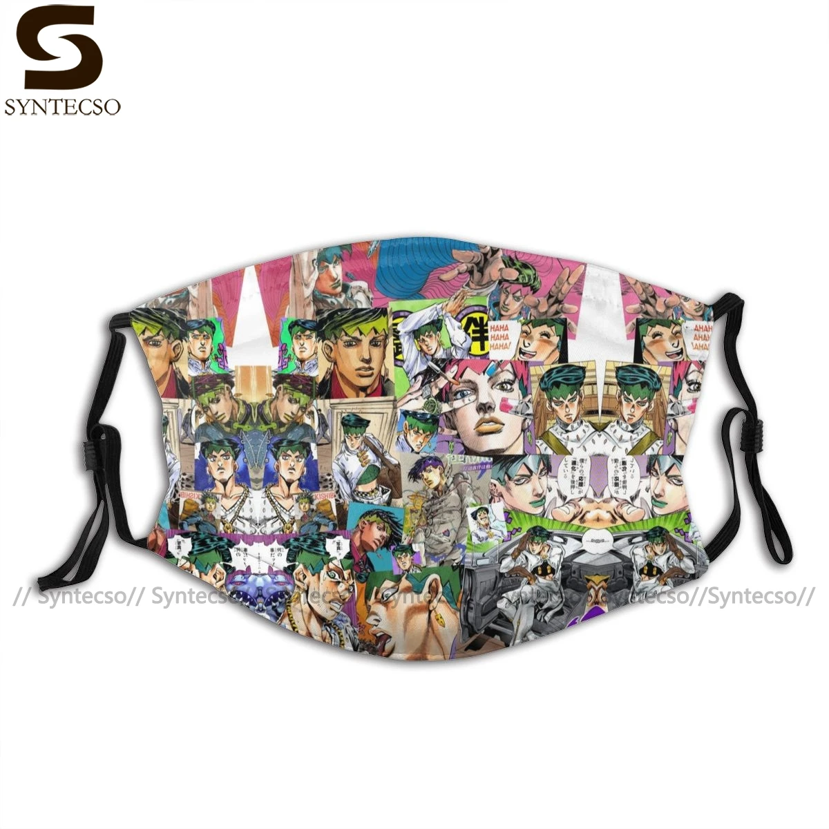 

Jojo Bizarre Mouth Face Mask JJBA Rohan Kishibe Collage Facial Mask Fashion Funny with 2 Filters for Adult