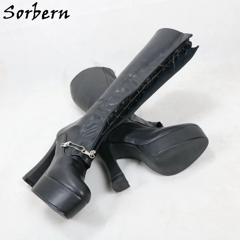 Женские сапоги на квадратном каблуке Sorbern черные с закругленным носком платформе