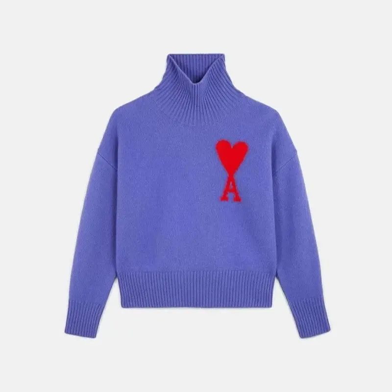 

2021 New AMI French Niche Heart A Letter Embroidery Round Neck Pullover Wool Sweater