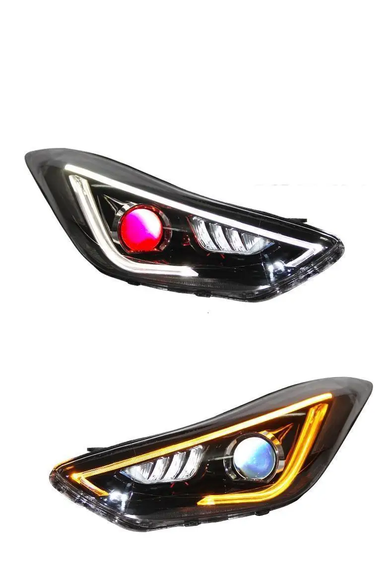 Drl Automovil автозапчасти Cob Стайлинг светодиодные дневные ходовые боковые поворотники фары автомобильные фары в сборе для hyundai Elantra