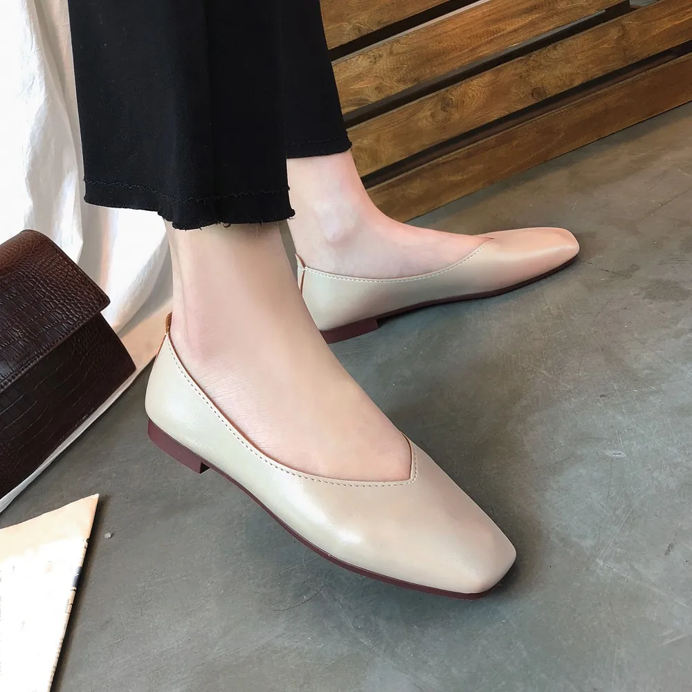 

Fashion Low-heeled Anti-skid Shoes Women Summer Autumn Skid-proof Square Toe Flat Korea Style Sandals Shoes Shallow Simple Shoe