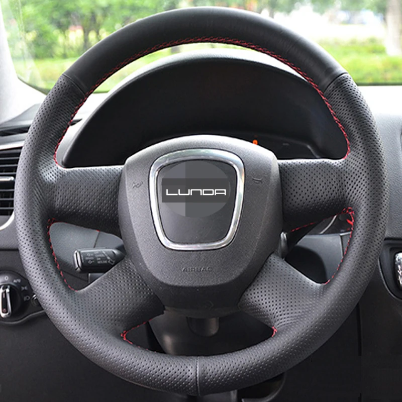 Черный кожаный чехол LUNDA для рулевого колеса Audi A4 B7 B8 A6 C6 2004-2011 Q5 2008-2012 Q7 2005-2011 |
