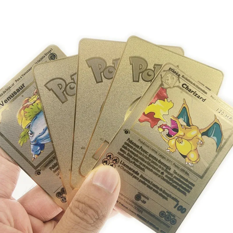 Juego de 5 unids/set de tarjetas Pokemon de Metal dorado en espa&ntilde;ol V Vmax GX Charizard, nueva combinaci&oacute;n de Pikachu, colecci&oacute;n de tarjetas, regalo para ni&ntilde;os-2