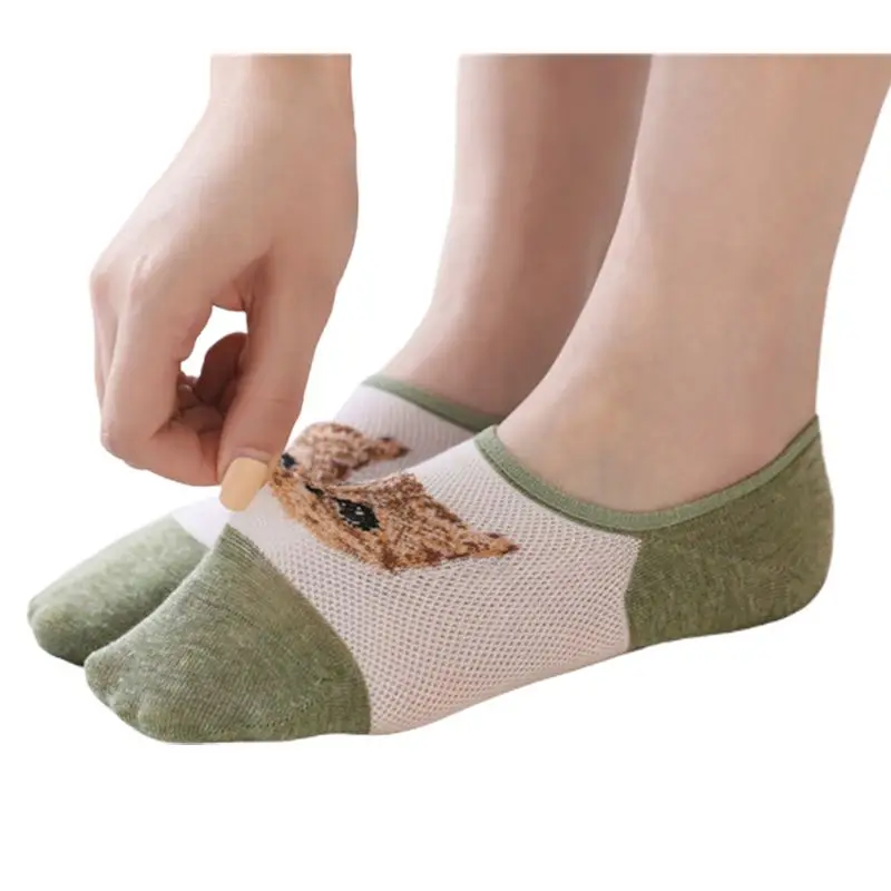 Милые жаккардовые невидимые носки башмачки с рисунком кота из мультфильма для