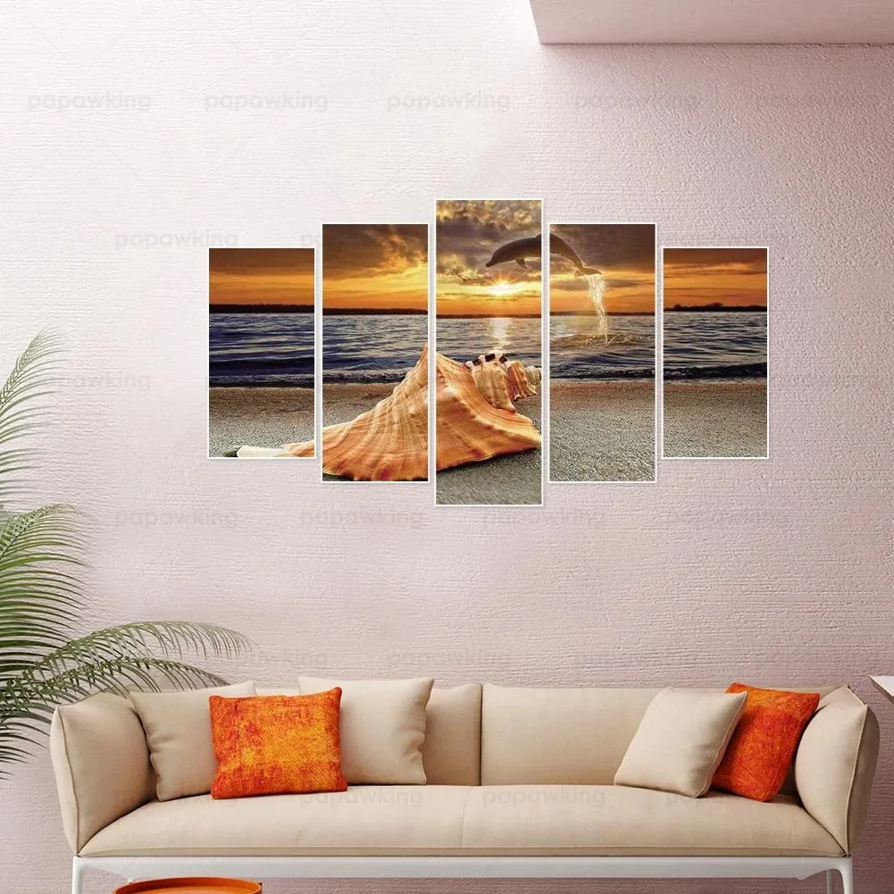 

Seaside Sunset Diamond Painting Diy 5D Five Pieces Full Round Drill Landscape Series Diamond Painting Kit Home Decoration Gifts