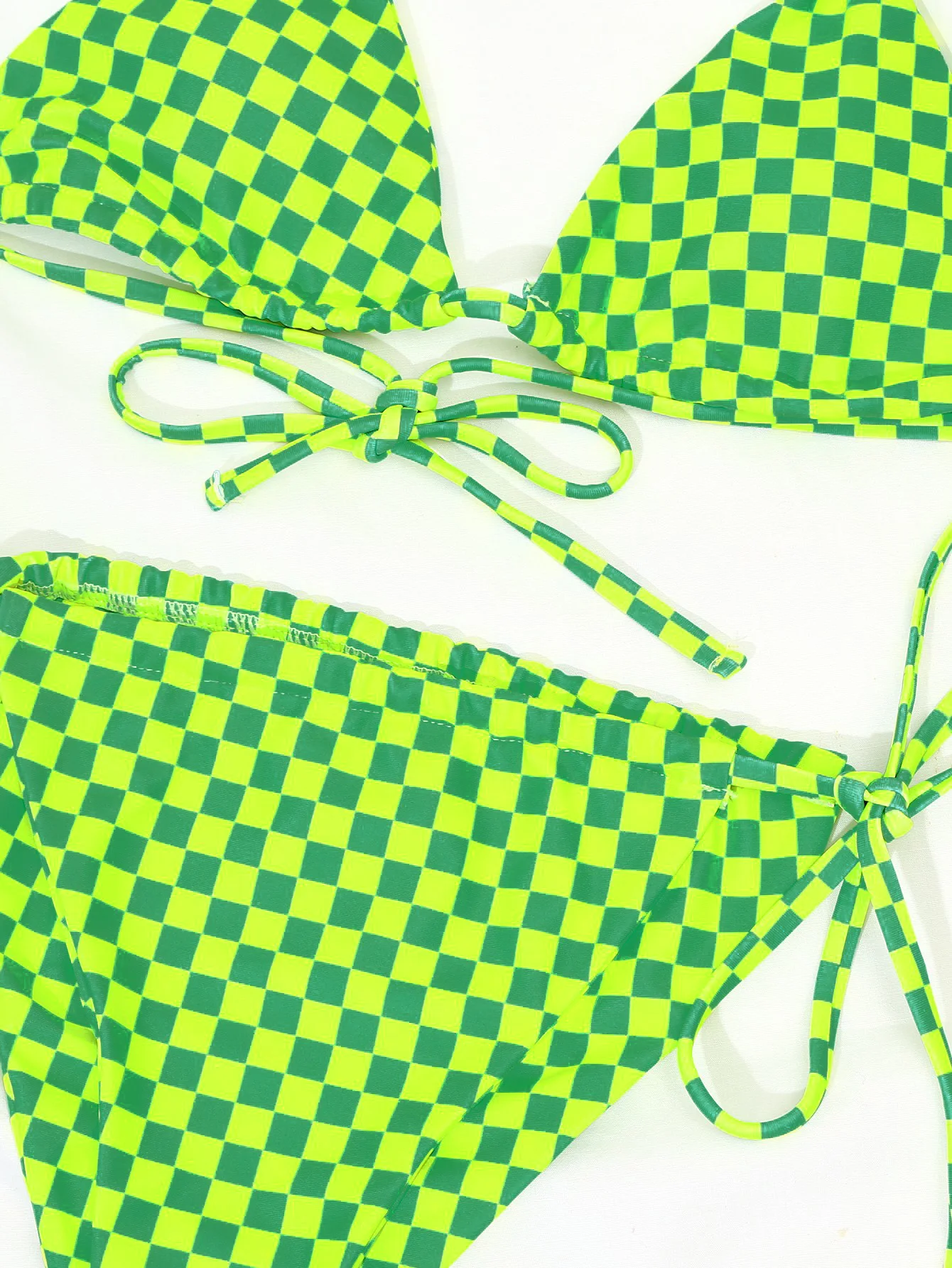 

Qeils 2021 Women's Personality Plaid Bikini Sexy Halter Bandage Top and Low Waist Thong Split Swimsuit Beachwear Bikini Set