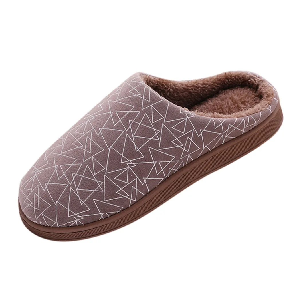 Geometric pattern non-slip warm home plush cotton slippers Couple indoors Flock Indoor room fioor #BA |