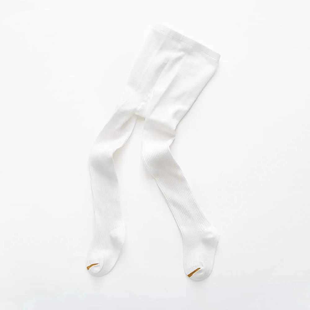 White Модные хлопковые длинные теплые гольфы для маленьких девочек Однотонные вязаные зимние колготки в рубчик колготки для малышей - Цвет: White