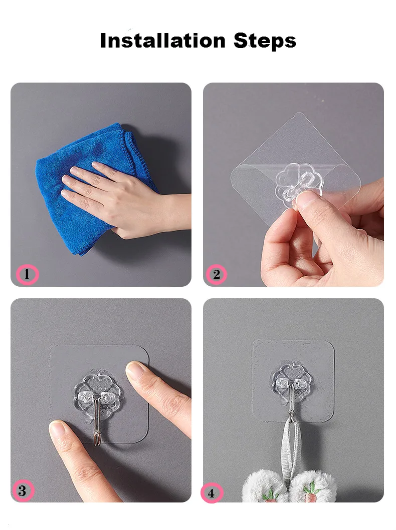 

Waterproof and Oil-proof Transparent Seamless Adhesive Hook Household Kitchen Bathroom Office Wall Hanger Hook Strong load bea